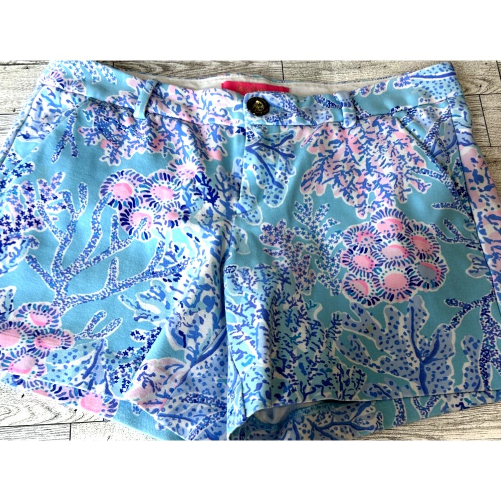 Lilly Pulitzer Shorts Women's Wade and Sea Pink Blue Coral Callahan Chino Size 2